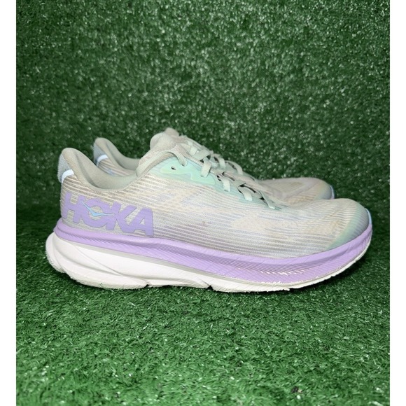 Hoka One One Other - Hoka One One Clifton 9 Youth Size 7 M Grey Purple Running Shoes Athletic Sneaker